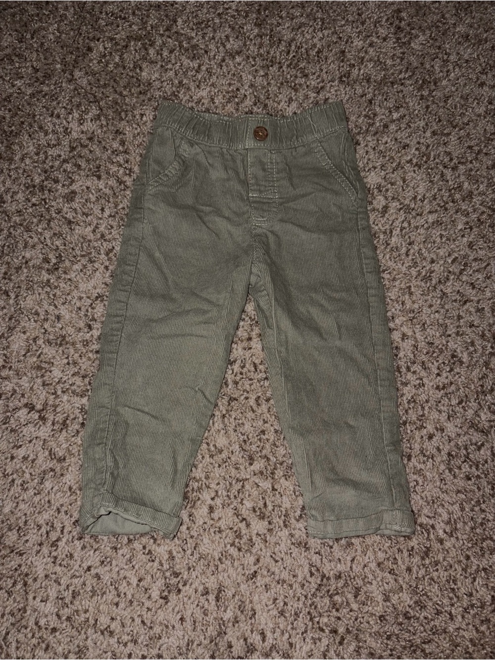 Kids Olive Green Pull-On Corduroy Pants
